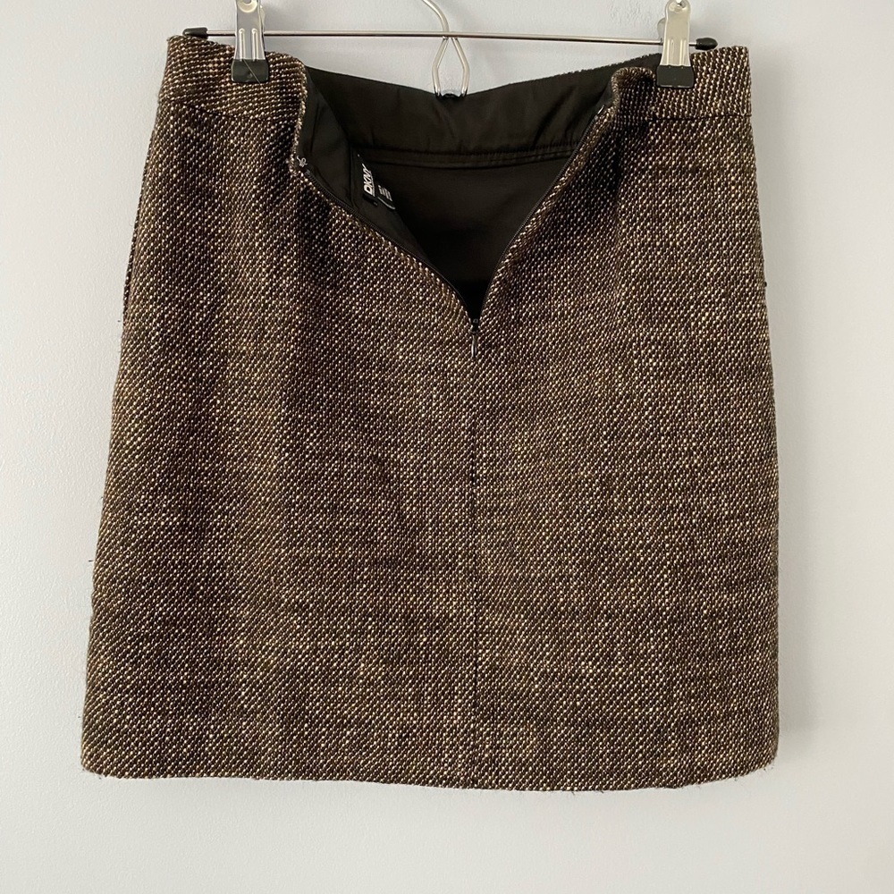 DKNY Wool Blend Brown Tweed Lined Mini Skirt, Size 2, Donna Karen New York - Picture 3 of 13